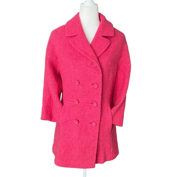 Vintage Jackets & Blazers - Vintage 1960s Pink Double Breasted Wool Woven Coat Women's XS/S Notch Collar